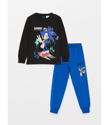 Crew Neck Sonic Printed Long Sleeve Boys Pajamas Set