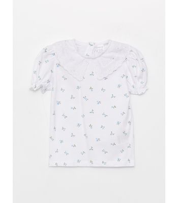 Bebe Collar Short Sleeve Patterned Baby Girl T-Shirt