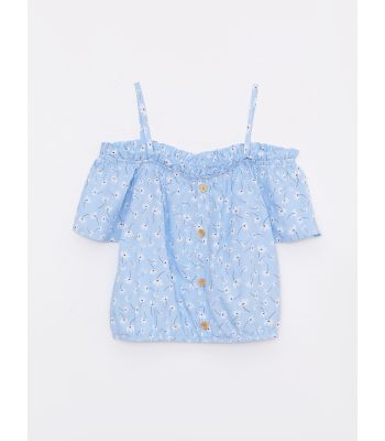 Boat Neck Pattern Short Sleeve Viscose Girls Blouse