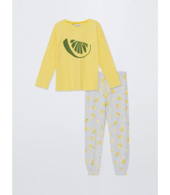 Crew Neck Printed Long Sleeve Women's Pajama Set