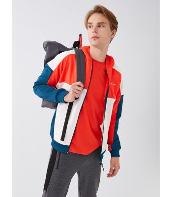 Hooded Long Sleeve Color Block Men's Sports Cardigan
