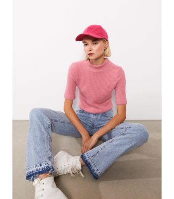 Half Turtleneck Straight Short Sleeve Women's Knitwear Sweater