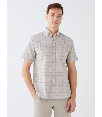 Regular Fit Short Sleeve Plaid Poplin Men's Shirt