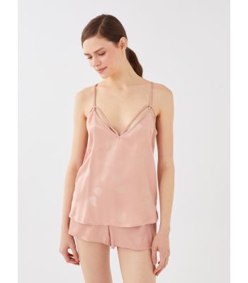 V-Neck Patterned Women's Satin Pajama Top