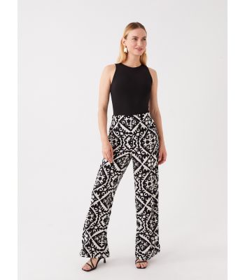 Women's Elastic Waist Patterned Palazzo Trousers