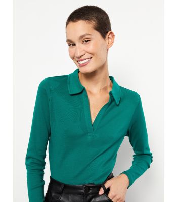 Polo Neck Regular Long Sleeve Women's T-shirt