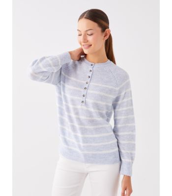 Grandad Collar Striped Long Sleeve Women's Tricot Jumper