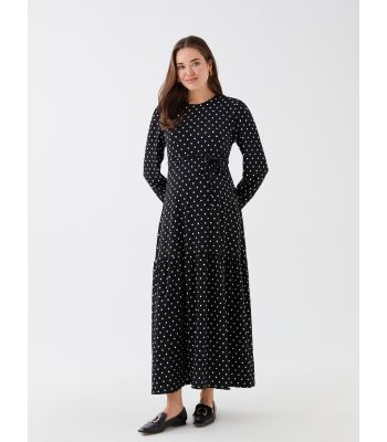 Crew Neck Polka Dot Long Sleeve Maternity Dress