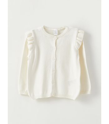 Crew Neck Long Sleeve Basic Baby Girl Tricot Cardigan