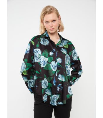 Floral Long Sleeve Oversize Satin Women's Shirt