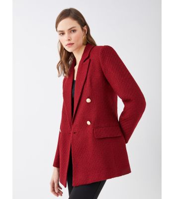 Self-Patterned Long Sleeve Tweed Women's Blazer Jacket
