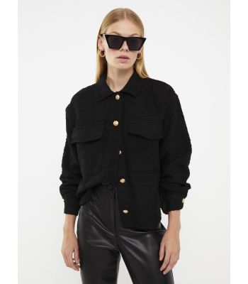 Buttoned Regular Long Sleeve Tweed Women's Shirt Jacket