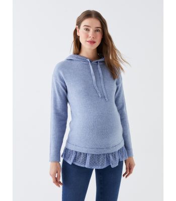 Hooded Plain Long Sleeve Maternity Knitwear Sweater
