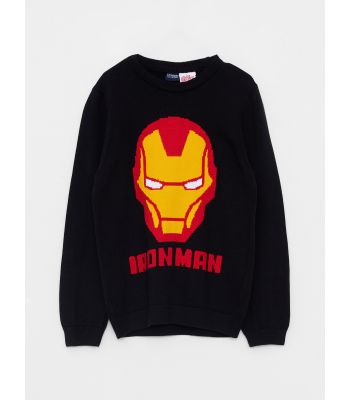 Crew Neck Iron Man Printed Long Sleeve Boy Knitwear Sweater