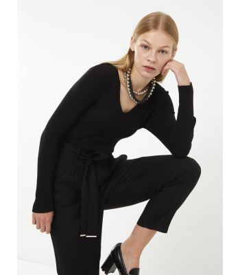 V Neck Regular Long Sleeve Women's Tricot Sweater