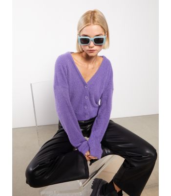 V Neck Regular Long Sleeve Women's Tricot Cardigan