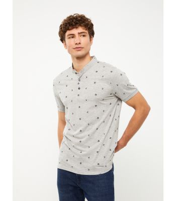 Grandad Collar Short Sleeve Patterned Men's T-Shirt