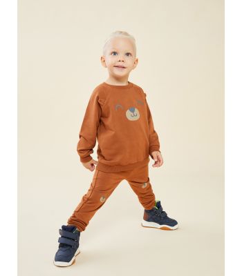 Crew Neck Long Sleeve Printed Baby Boy Sweatshirt and Trousers 2-Pack Set