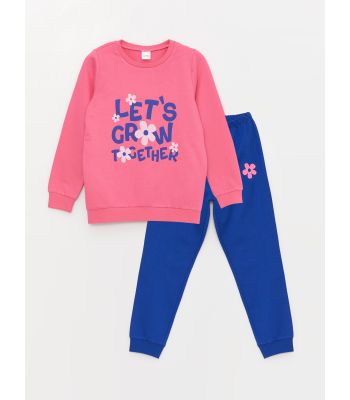 Crew Neck Printed Long Sleeve Girl Pajama Set