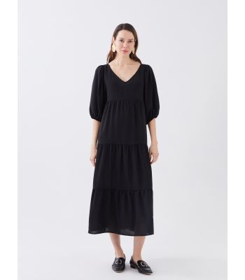V-Neck Straight Balloon Sleeve Women's Dress