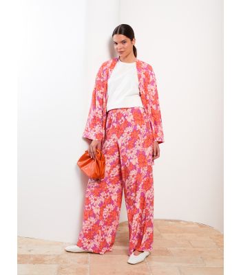 Elastic Waist Comfortable Pattern Patterned Viscose Women's Trousers