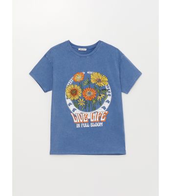Women's Crew Neck Printed Short Sleeve T-Shirt
