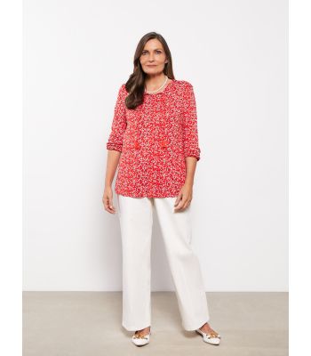 Tie Neck Patterned Long Sleeve Women's Blouse