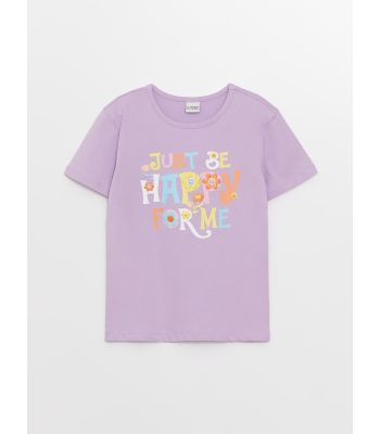 Crew Neck Printed Short Sleeve Girl T-shirt