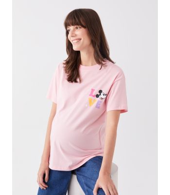 Crew Neck Mickey Mouse Printed Short Sleeve Maternity T-shirt