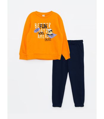 Crew Neck Printed Long Sleeve Boy Sweatshirt and Sweatpants