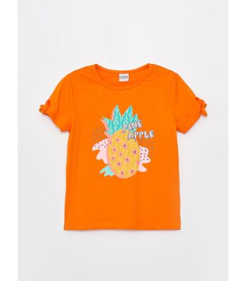 Crew Neck Printed Short Sleeve Girl T-shirt