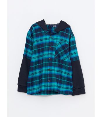 Hooded Plaid Long Sleeve Gabardine Boy Shirt