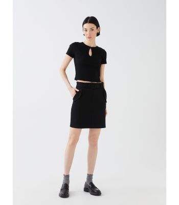 Waist Belt Straight A-Line Gabardine Women's Skirt