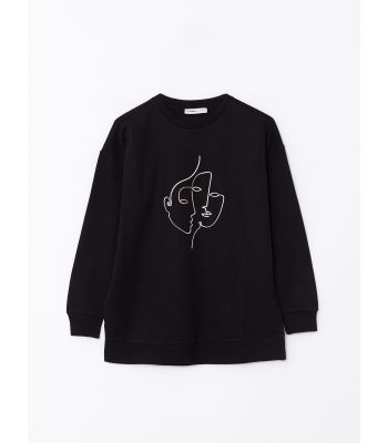 Crew Neck Printed Long Sleeve Women's Sweatshirt