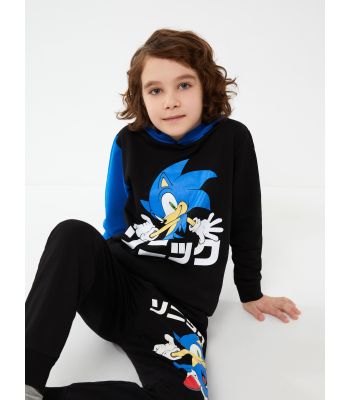Boy's Hooded Sonic Printed Long Sleeve Sweatshirt & Sweatpants