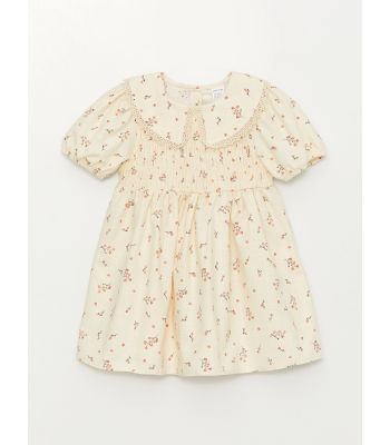 Bebe Collar Short Sleeve Patterned Baby Girl Dress