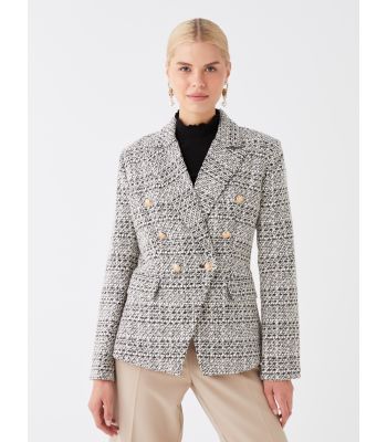 Plaid Long Sleeve Tweed Women's Blazer Jacket