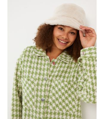 Buttoned Patterned Long Sleeve Tweed Women's Shirt Jacket