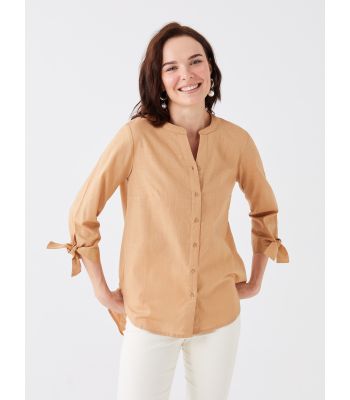 Henley Neckline Plain Poplin Women's Shirt