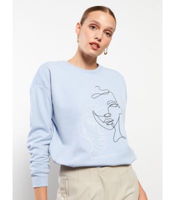 Crew Neck Printed Long Sleeve Women's Sweatshirt