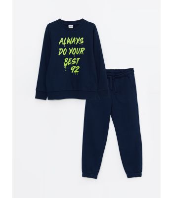 Crew Neck Printed Long Sleeve Boy Sweatshirt and Sweatpants
