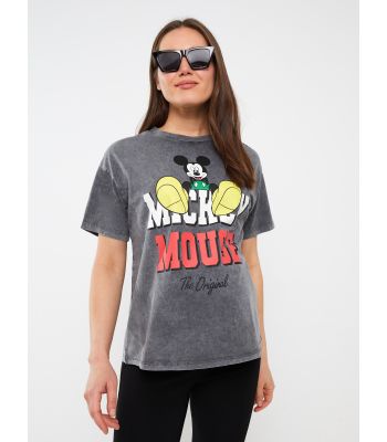Crew Neck Mickey Mouse Printed Maternity T-Shirt