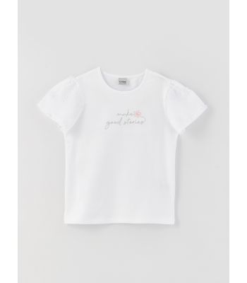 Crew Neck Embroidered Short Sleeve Girl T-Shirt