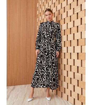 Patterned Long Sleeve Women's Shirt Dress