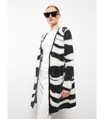 Shawl Neck Patterned Long Sleeve Tricot Women's Cardigan