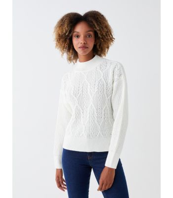 Half Turtleneck Ajour Long Sleeve Women's Tricot Sweater