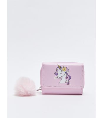 Girl's Wallet with Printed Pompom