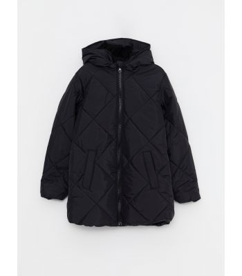 Hooded Quilted Patterned Girl Coat