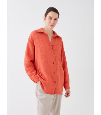 Shirt Collar Straight Long Sleeve Oversize Muslin Women's Tunic