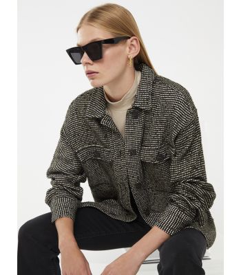 Buttoned Patterned Long Sleeve Tweed Women's Shirt Jacket